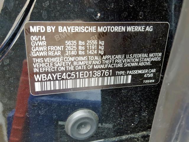 WBAYE4C51ED138761 - 2014 BMW 740 LI BLACK photo 10