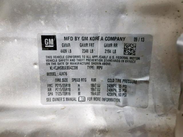 KL4CJHSB5EB542398 - 2014 BUICK ENCORE PRE SILVER photo 10