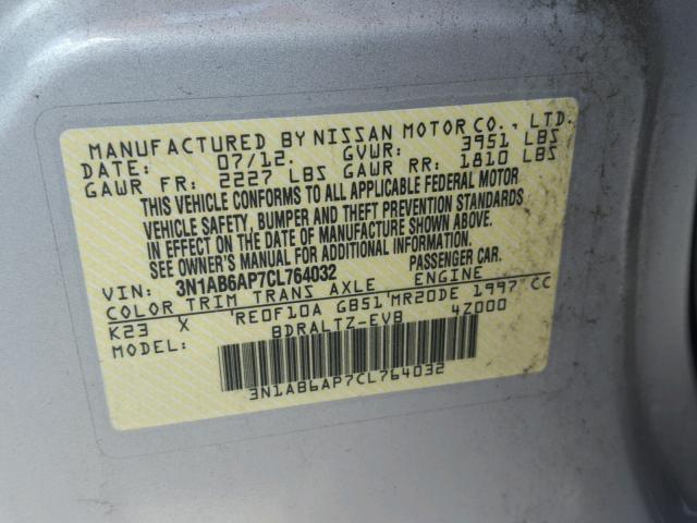 3N1AB6AP7CL764032 - 2012 NISSAN SENTRA 2.0 SILVER photo 10