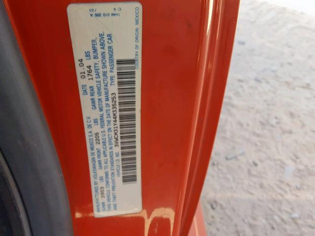 3VWCM31Y44M335253 - 2004 VOLKSWAGEN NEW BEETLE ნარინჯისფერი ფოტო 10