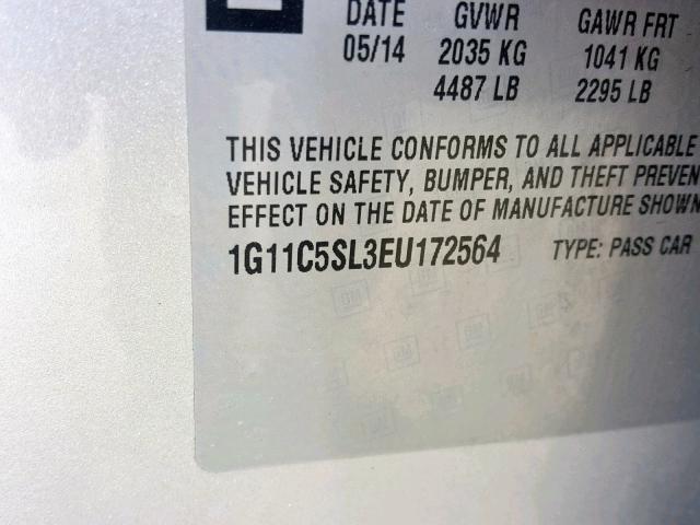 1G11C5SL3EU172564 - 2014 CHEVROLET MALIBU 1LT 银色 照片 10