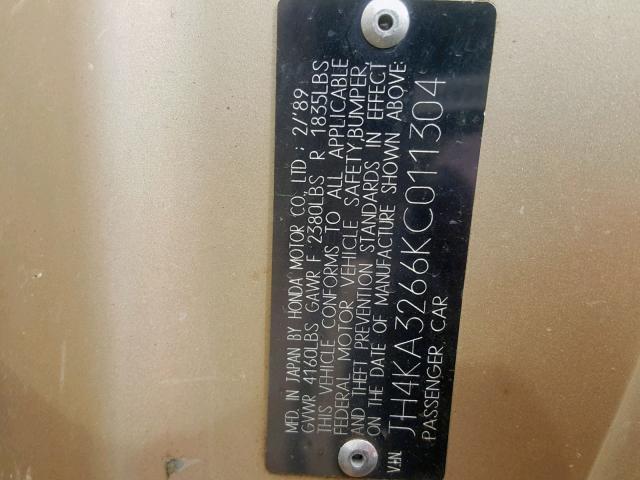 JH4KA3266KC011304 - 1989 ACURA LEGEND LL BEIGE photo 10