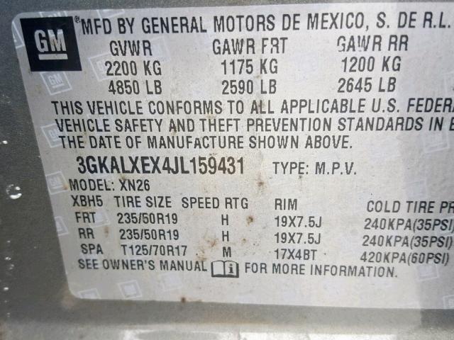 3GKALXEX4JL159431 - 2018 GMC TERRAIN DE GRAY photo 10