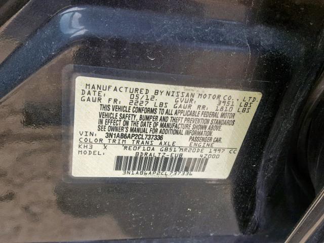 3N1AB6AP2CL737336 - 2012 NISSAN SENTRA 2.0 BLACK photo 10