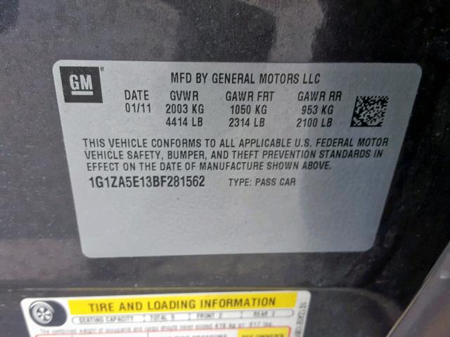 1G1ZA5E13BF281562 - 2011 CHEVROLET MALIBU LS BROWN photo 10