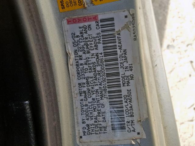 JTHBD192320058614 - 2002 LEXUS IS 300 SILVER photo 10