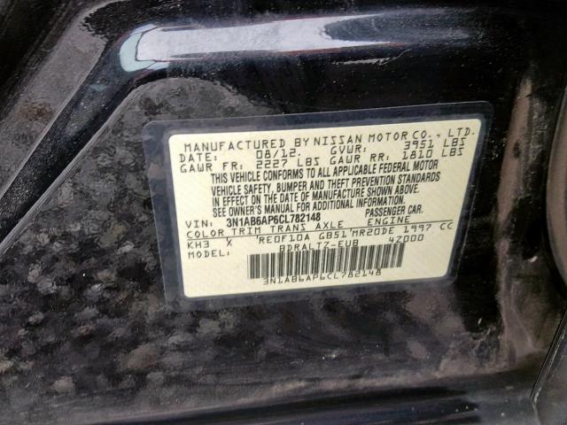 3N1AB6AP6CL782148 - 2012 NISSAN SENTRA 2.0 BLACK photo 10