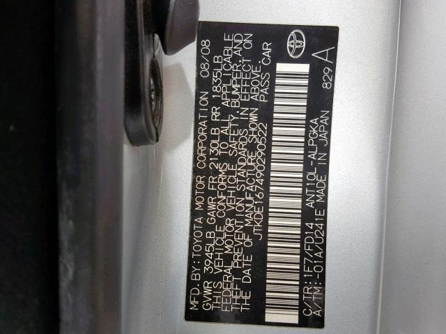 JTKDE167490290522 - 2009 TOYOTA SCION TC SILVER photo 10