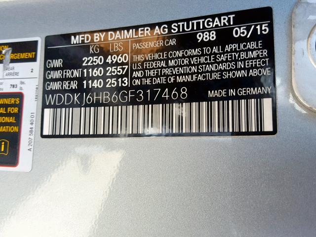 WDDKJ6HB6GF317468 - 2016 MERCEDES-BENZ E 400 4MAT BLUE photo 10