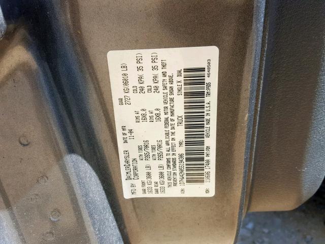 1D7HW42N05S194306 - 2005 DODGE DAKOTA SLT GRAY photo 10