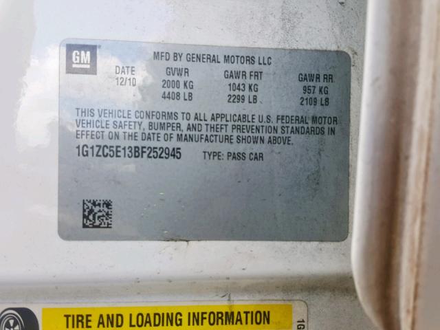 1G1ZC5E13BF252945 - 2011 CHEVROLET MALIBU 1LT 白色 照片 10