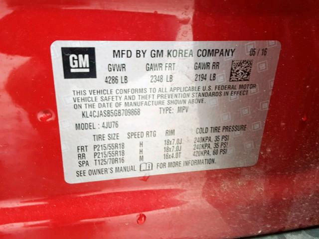 KL4CJASB5GB709868 - 2016 BUICK ENCORE RED photo 10