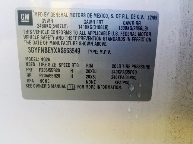 3GYFNBEYXAS563549 - 2010 CADILLAC SRX PERFORMANCE COLLECTION  фото 10