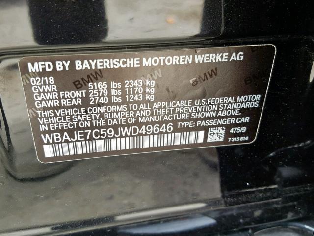 WBAJE7C59JWD49646 - 2018 BMW 540 XI BLACK photo 10