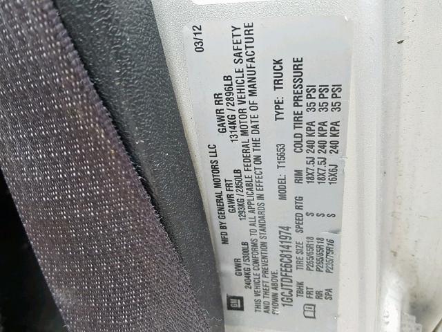 1GCJTDFE6C8141974 - 2012 CHEVROLET COLORADO L SILVER photo 10