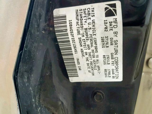 1G8AJ55F16Z162598 - 2006 SATURN ION LEVEL BEIGE photo 10