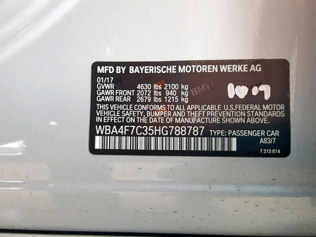 WBA4F7C35HG788787 - 2017 BMW 430I GRAN SILVER photo 10