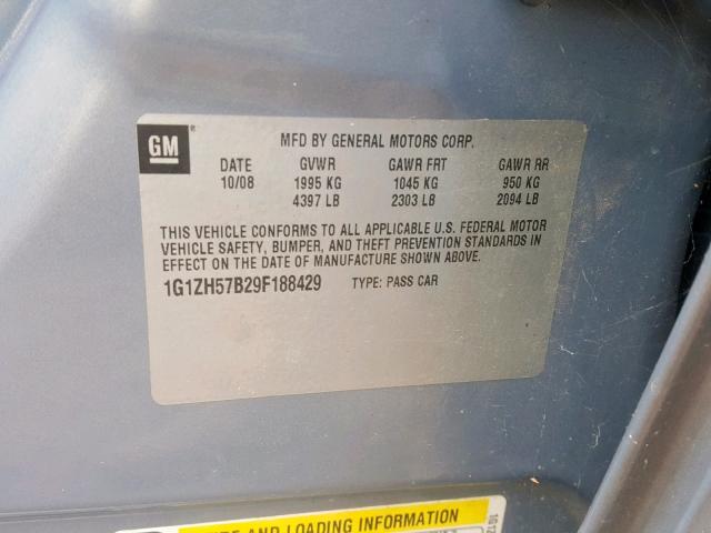 1G1ZH57B29F188429 - 2009 CHEVROLET MALIBU 1LT 蓝色 照片 10