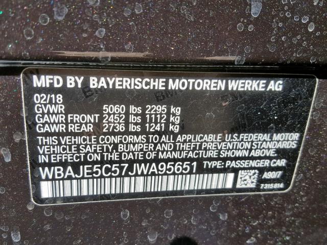 WBAJE5C57JWA95651 - 2018 BMW 540 I BLACK photo 10