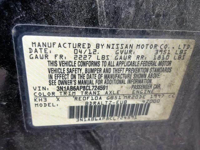 3N1AB6AP8CL724591 - 2012 NISSAN SENTRA 2.0 BLACK photo 10