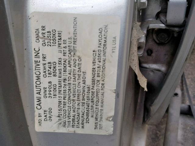 2CNBE634016913681 - 2001 CHEVROLET TRACKER LT SILVER photo 10