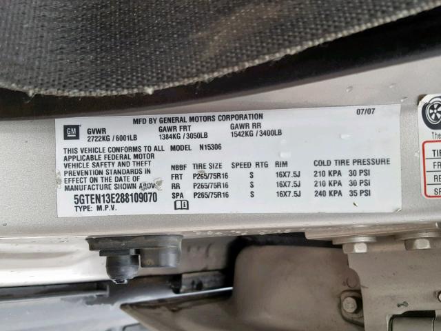 5GTEN13E288109070 - 2008 HUMMER H3 BEIGE photo 10