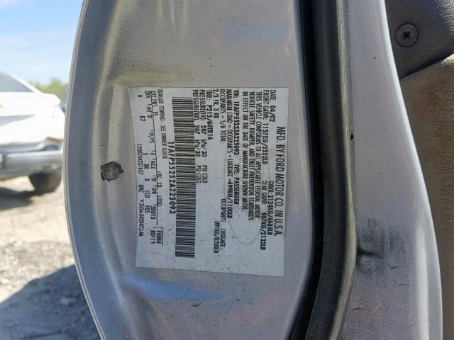 1FAFP55252A225093 - 2002 FORD TAURUS SES SILVER photo 10