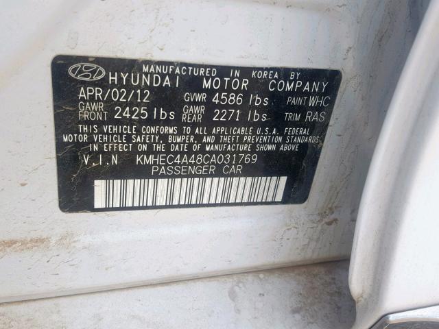 KMHEC4A48CA031769 - 2012 HYUNDAI SONATA HYB WHITE photo 10