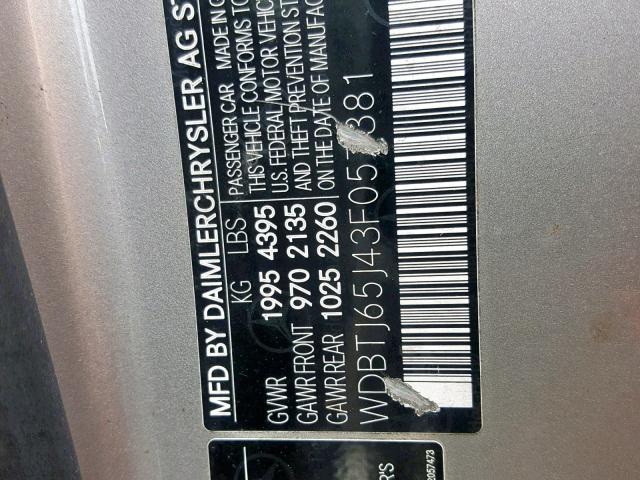 WDBTJ65J43F057381 - 2003 MERCEDES-BENZ CLK 320C SILVER photo 10