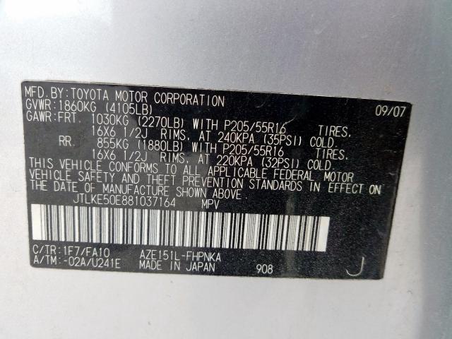 JTLKE50E881037164 - 2008 TOYOTA SCION XB  Foto 10