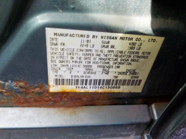 1N4AL11D14C150888 - 2004 NISSAN ALTIMA BASE  photo 10