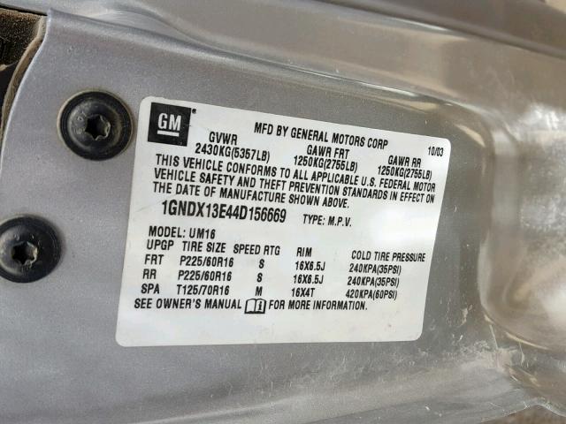 1GNDX13E44D156669 - 2004 CHEVROLET VENTURE LU SILVER photo 10