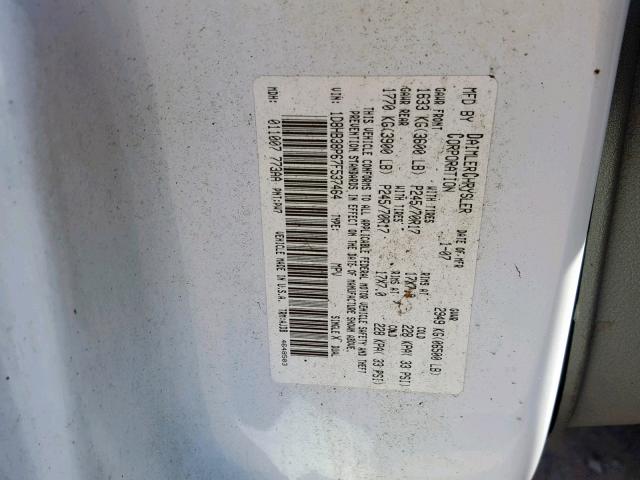 1D8HB38P67F537464 - 2007 DODGE DURANGO SX WHITE photo 10