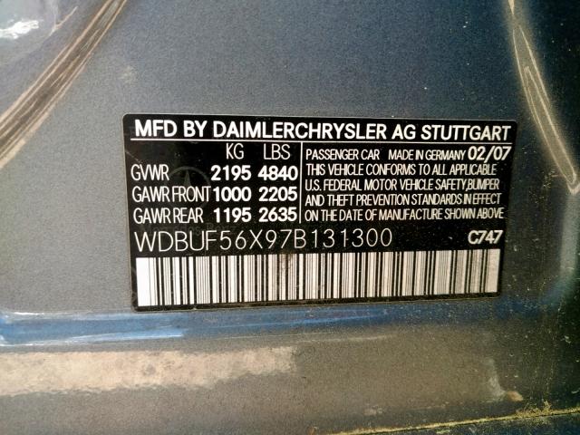 WDBUF56X97B131300 - 2007 MERCEDES-BENZ E 350 SILVER photo 10