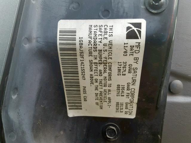 1G8AJ52F14Z155247 - 2004 SATURN ION LEVEL Boz foto 10