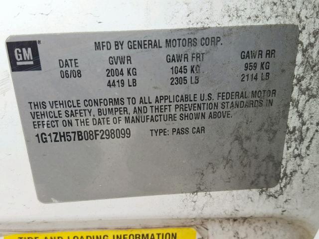 1G1ZH57B08F298099 - 2008 CHEVROLET MALIBU 1LT 白色 照片 10