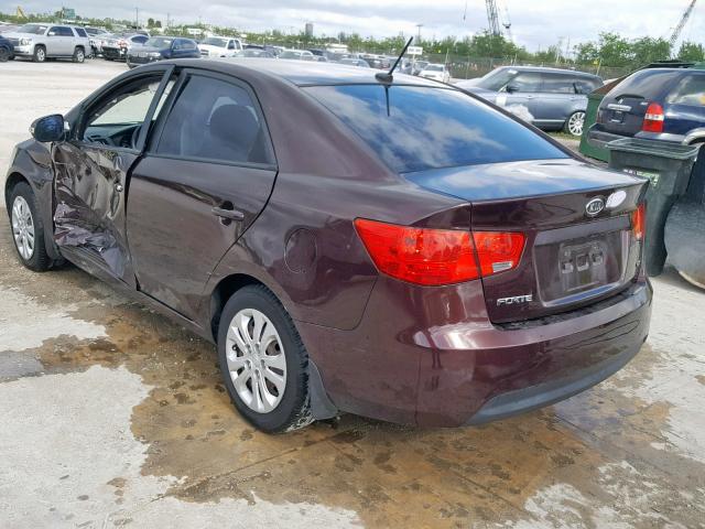 KNAFU4A25A5837043 - 2010 KIA FORTE EX BURGUNDY photo 3