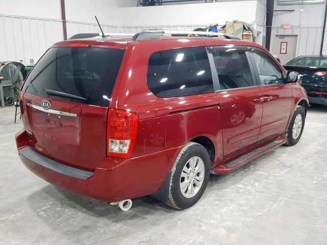 KNDMG4C71B6381323 - 2011 KIA SEDONA LX RED photo 4