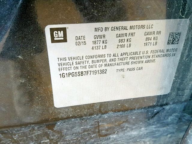 1G1PG5SB7F7191382 - 2015 CHEVROLET CRUZE LTZ CHARCOAL photo 10