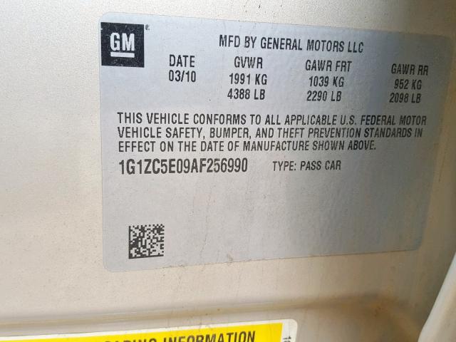 1G1ZC5E09AF256990 - 2010 CHEVROLET MALIBU 1LT TAN photo 10