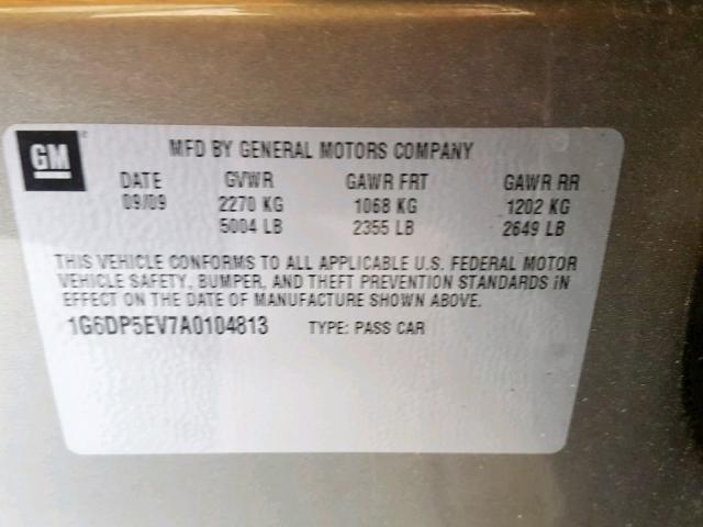 1G6DP5EV7A0104813 - 2010 CADILLAC CTS PREMIU GRAY photo 10