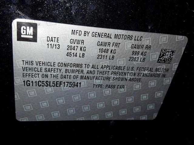 1G11C5SL5EF175941 - 2014 CHEVROLET MALIBU 1LT 黑色 照片 10