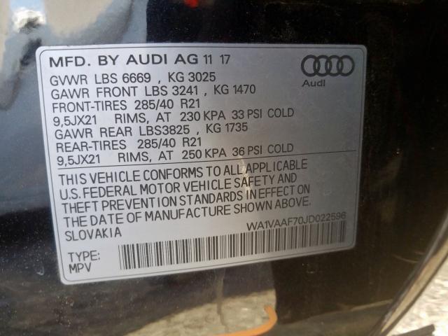 WA1VAAF70JD022596 - 2018 AUDI Q7 PRESTIGE  photo 10