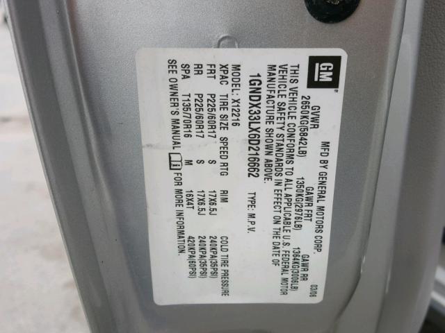 1GNDX33LX6D216662 - 2006 CHEVROLET UPLANDER L 银色 照片 10