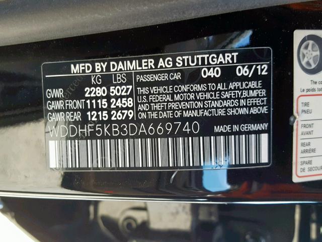 WDDHF5KB3DA669740 - 2013 MERCEDES-BENZ E 350 BLACK photo 10