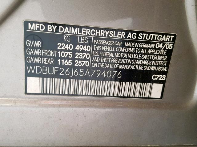 WDBUF26J65A794076 - 2005 MERCEDES-BENZ E 320 CDI TAN photo 10