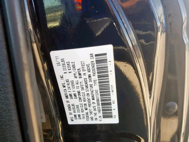 1HGCS1B86BA015343 - 2011 HONDA ACCORD EXL BLACK photo 10