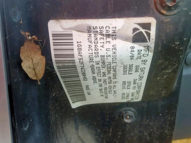 1G8AF52F74Z200452 - 2004 SATURN ION LEVEL SILVER photo 10