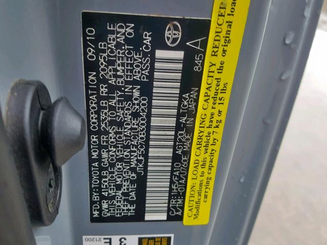 JTKJF5C70B3004200 - 2011 TOYOTA SCION TC GRAY photo 10