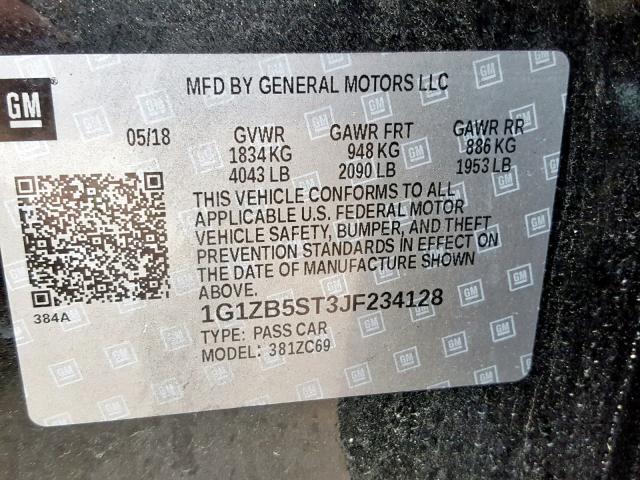 1G1ZB5ST3JF234128 - 2018 CHEVROLET MALIBU LS BLACK photo 10